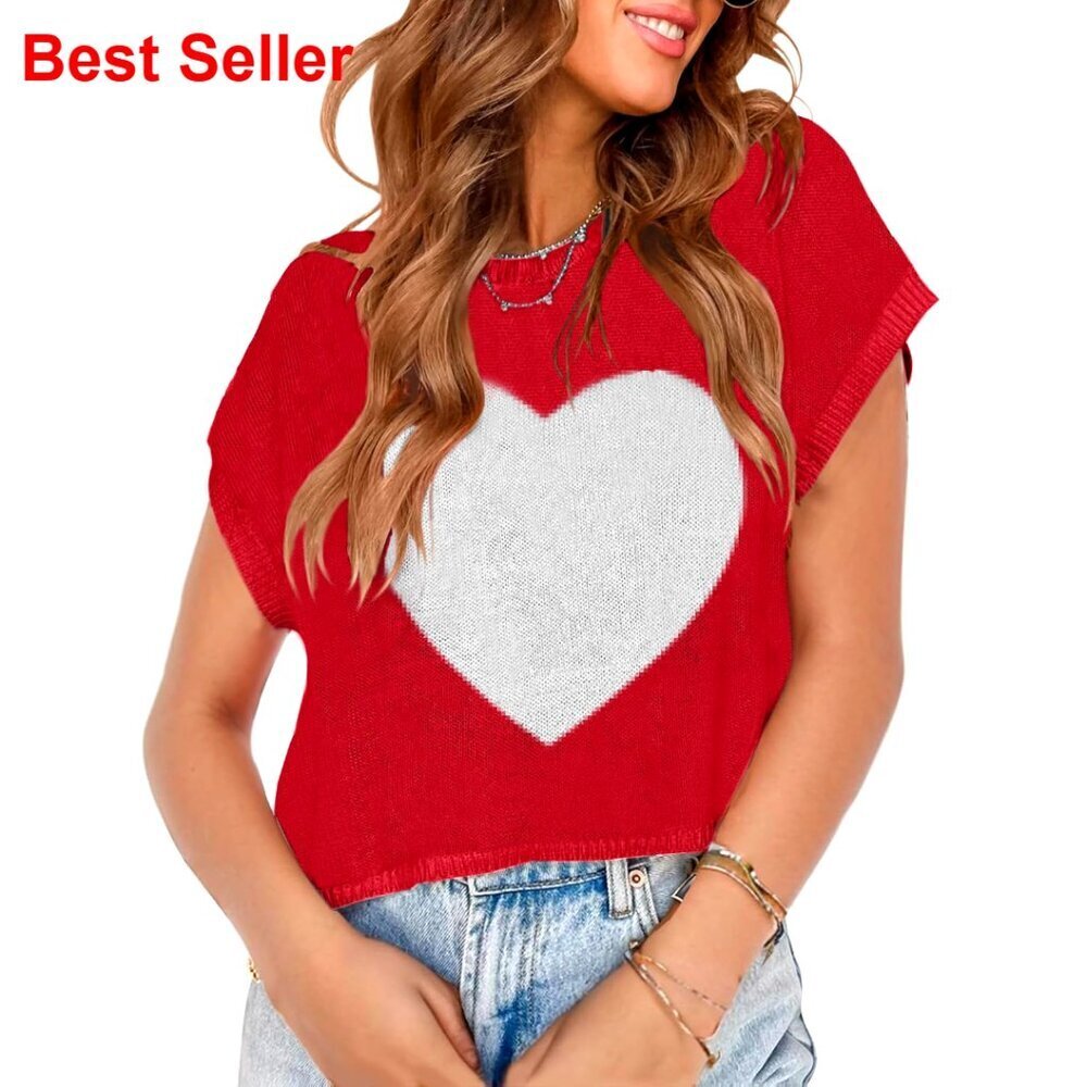 Crop Top Sweater Vest Cap Sleeve Loose Fit Knit Spring Summer Casual